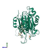 PDB entry 1e62 coloured by chain, side view.
