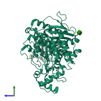 PDB entry 1e66 coloured by chain, side view.