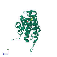 PDB entry 1e6b coloured by chain, side view.