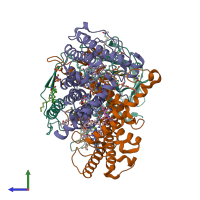 PDB entry 1e6d coloured by chain, side view.