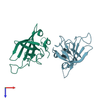 PDB entry 1e6f coloured by chain, top view.