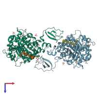 PDB entry 1e6n coloured by chain, top view.