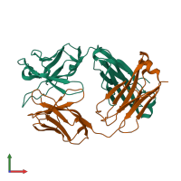 PDB entry 1e6o coloured by chain, front view.