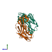 PDB entry 1e6o coloured by chain, side view.