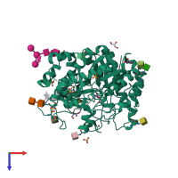 PDB entry 1e6q coloured by chain, top view.