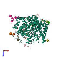 PDB entry 1e6s coloured by chain, top view.