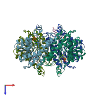 PDB entry 1e6w coloured by chain, top view.