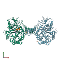 PDB entry 1e6z coloured by chain, front view.