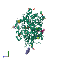 PDB entry 1e71 coloured by chain, side view.