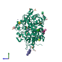 PDB entry 1e73 coloured by chain, side view.