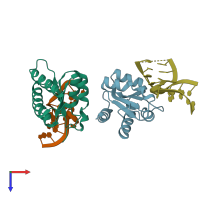 PDB entry 1e7k coloured by chain, top view.