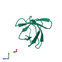 PDB entry 1e7o coloured by chain, side view.