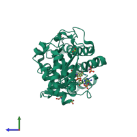 PDB entry 1e7s coloured by chain, side view.