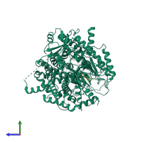 PDB entry 1e7v coloured by chain, side view.