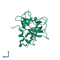 PDB entry 1e7z coloured by chain, side view.
