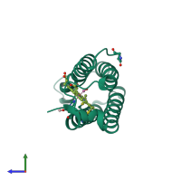PDB entry 1e86 coloured by chain, side view.