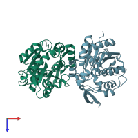 PDB entry 1e89 coloured by chain, top view.