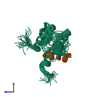 PDB entry 1e91 coloured by chain, ensemble of 20 models, side view.