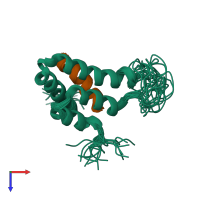 PDB entry 1e91 coloured by chain, ensemble of 20 models, top view.