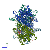 PDB entry 1e92 coloured by chain, side view.