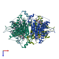 PDB entry 1e92 coloured by chain, top view.