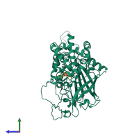 PDB entry 1e93 coloured by chain, side view.