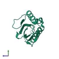 PDB entry 1e97 coloured by chain, side view.