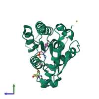 PDB entry 1e98 coloured by chain, side view.