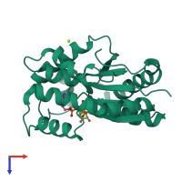 PDB entry 1e98 coloured by chain, top view.