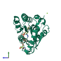 PDB entry 1e9a coloured by chain, side view.