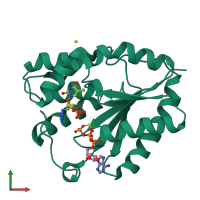 PDB entry 1e9b coloured by chain, front view.
