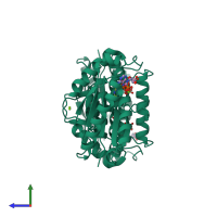 Homo dimeric assembly 1 of PDB entry 1e9c coloured by chemically distinct molecules, side view.