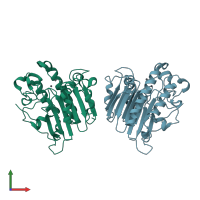 PDB entry 1e9n coloured by chain, front view.