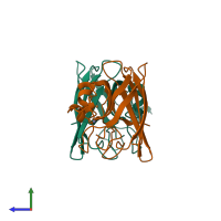 PDB entry 1e9p coloured by chain, side view.