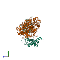 PDB entry 1e9y coloured by chain, side view.