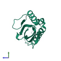 PDB entry 1ea2 coloured by chain, side view.