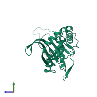 PDB entry 1eaa coloured by chain, side view.