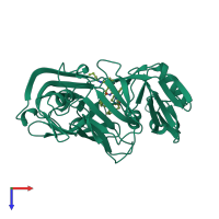 PDB entry 1eag coloured by chain, top view.