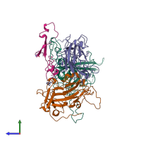 PDB entry 1eah coloured by chain, side view.