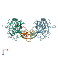 PDB entry 1eai coloured by chain, top view.