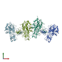 PDB entry 1eak coloured by chain, front view.