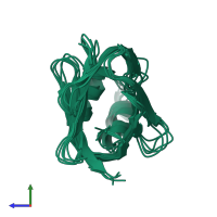 PDB entry 1eal coloured by chain, ensemble of 5 models, side view.