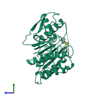 PDB entry 1eam coloured by chain, side view.