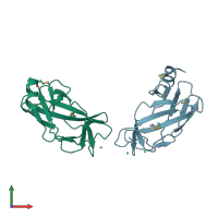 PDB entry 1eaq coloured by chain, front view.