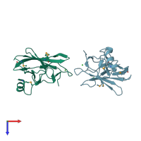 PDB entry 1eaq coloured by chain, top view.