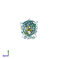 PDB entry 1eaw coloured by chain, side view.