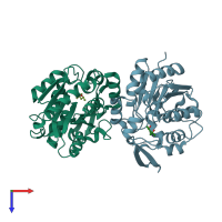 PDB entry 1eb8 coloured by chain, top view.