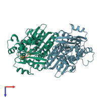 PDB entry 1ebf coloured by chain, top view.