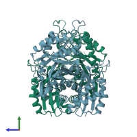 PDB entry 1ebh coloured by chain, side view.