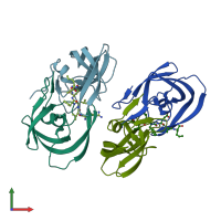 PDB entry 1ebk coloured by chain, front view.